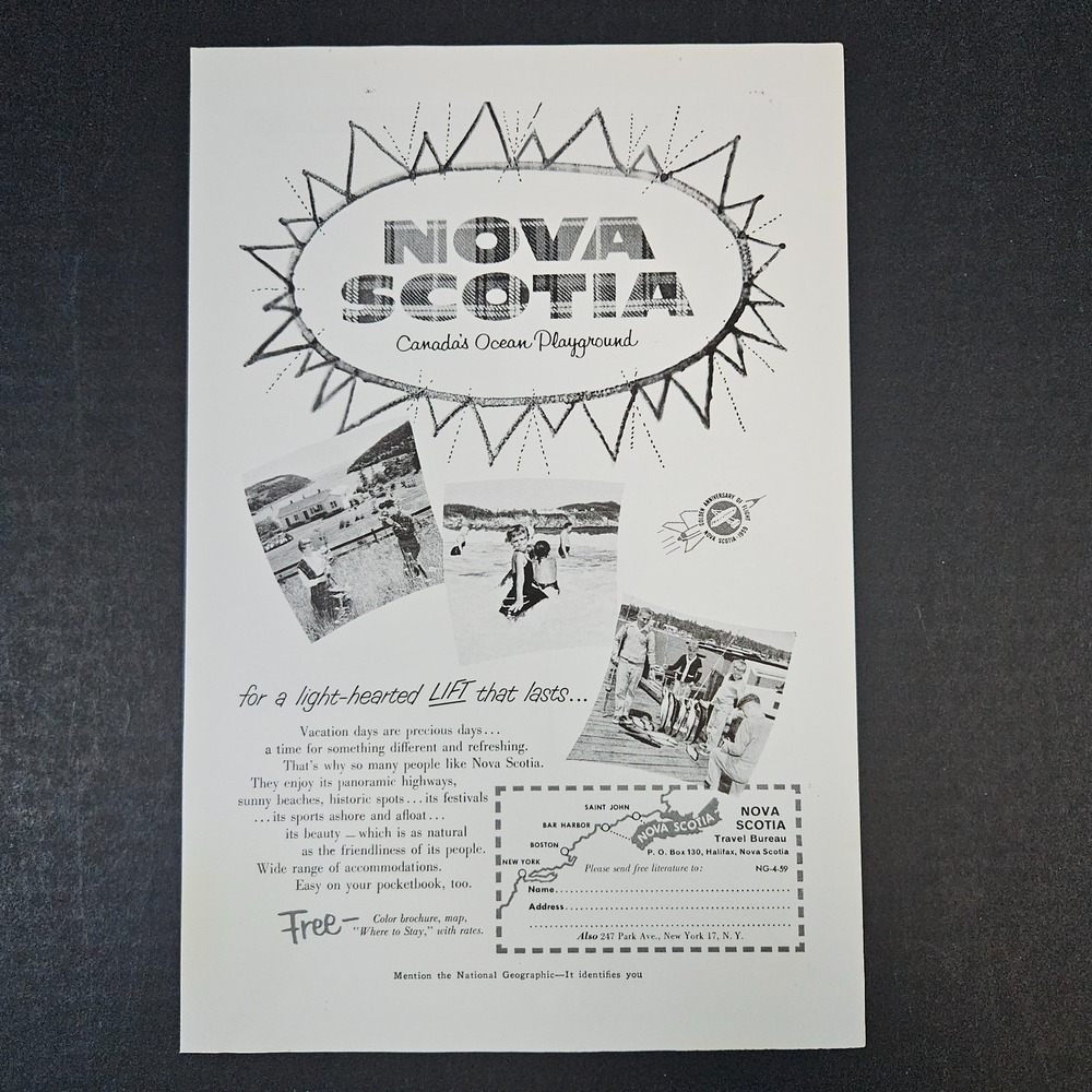 1959 Nova Scotia Travel Bureau Canadas Ocean Playground Vintage Print Ad Halifax